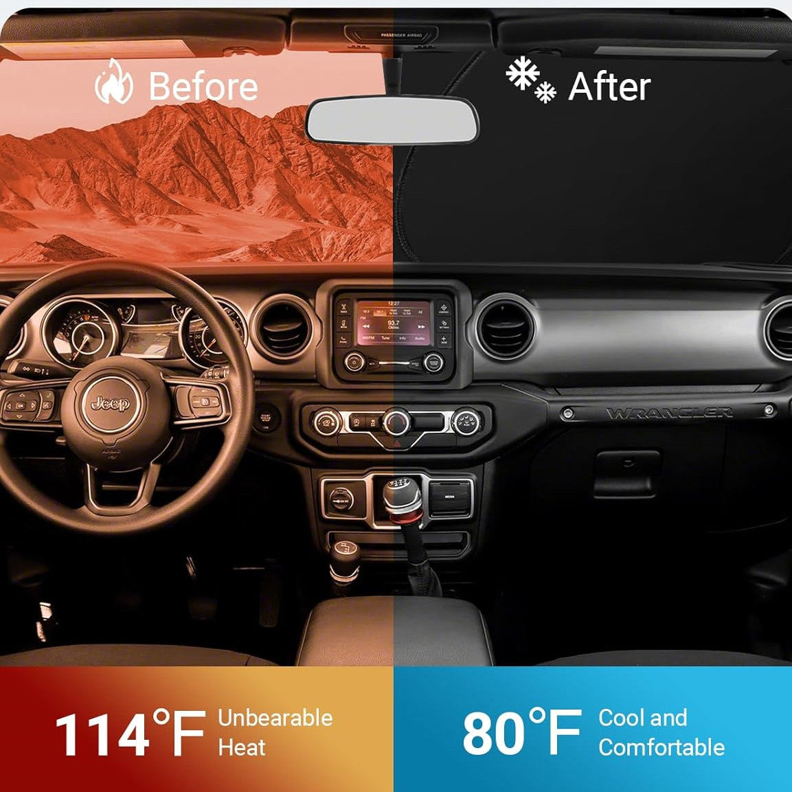 For 20-25 for Jeep Gladiator Windshield Sun Shade Front UVs Block Cover Accessories