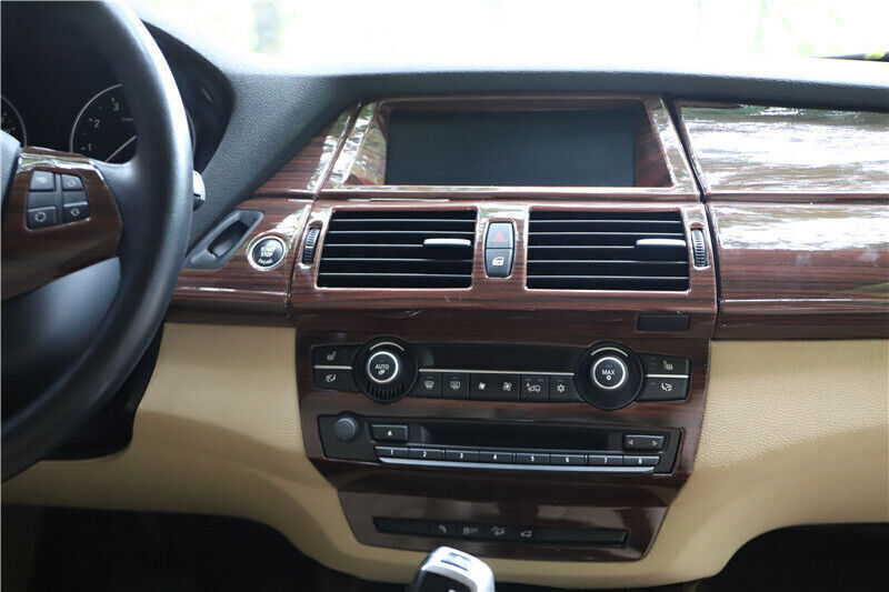 Fit for BMW X5 08-2013 Wood Grain Console CD Button Control Panel Cover Trim 3P