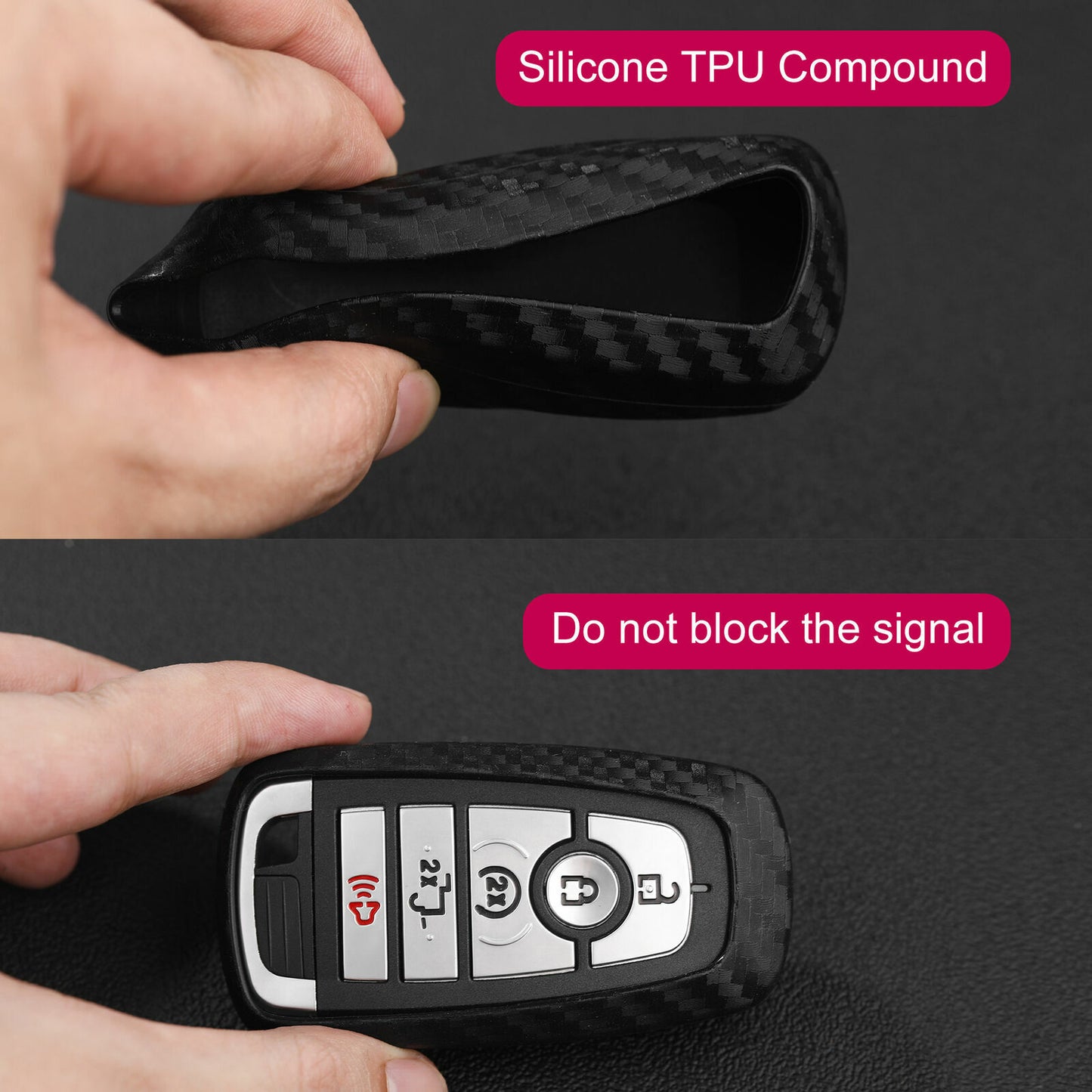 Carbon Fiber for Smart Key Fob Case Cover Chain for Ford Fusion F150 Explorer Mondeo