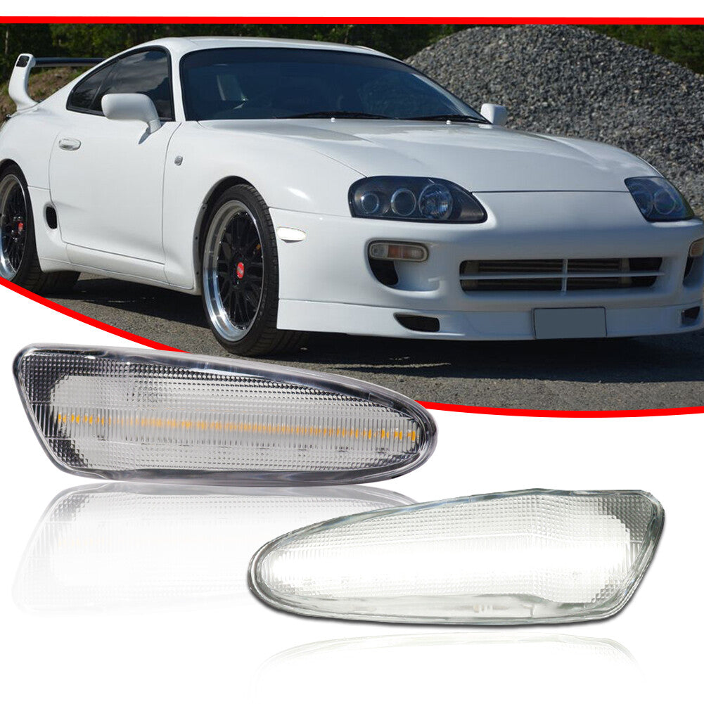 Suitable for 1997-98 for Toyota Supra MK.4, clear lens, white front side marker light 2-piece set.