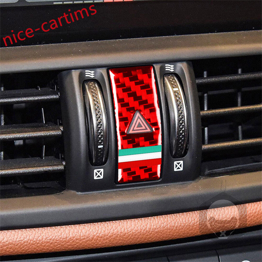 for Alfa Romeo Giulia 2017-21Red Carbon Fiber Emergency Light Switch Button Trim