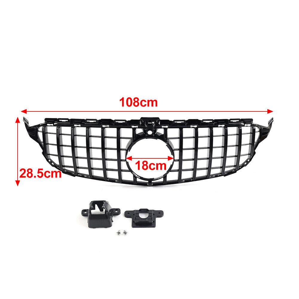 GTR Style Front Bumper Hood Radiator Grille for Benz C Class W205 2015-18