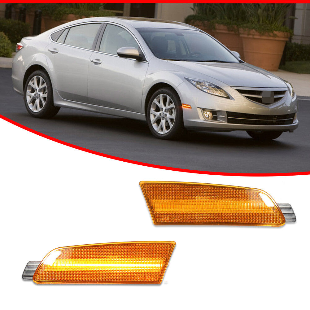 A pair of amber lens yellow LED front marker lights for MAZDA 6-series cameras from 2009 to 2013.