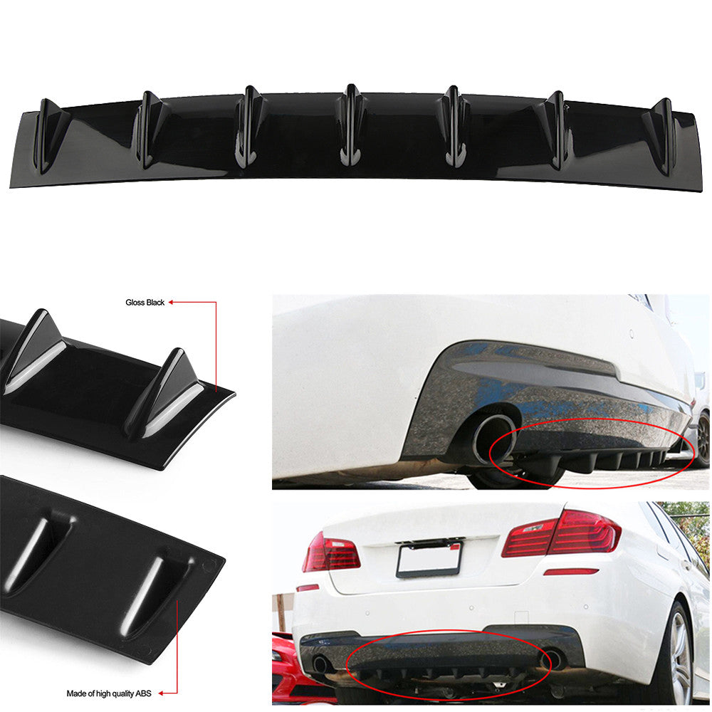 Universal rear 33.5-inch body bumper diffuser Shark 7 Fin kit ABS boiler black
