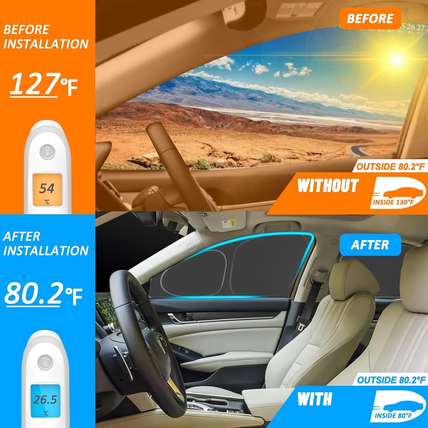6x For 2020-2024 for Tesla for Model Y Side Window Sunshade Anti UV Privacy Sun Cover