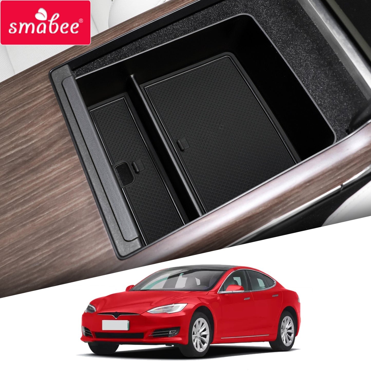 for Tesla for Model S Car Armrest Box Center Console Storage Tray Tidying Black