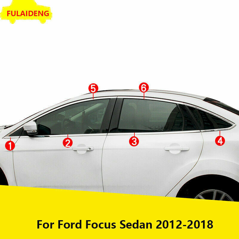 for Ford Focus 2012-2018 4Door Chrome Side Window Frame Trim Stainless Steel 12P
