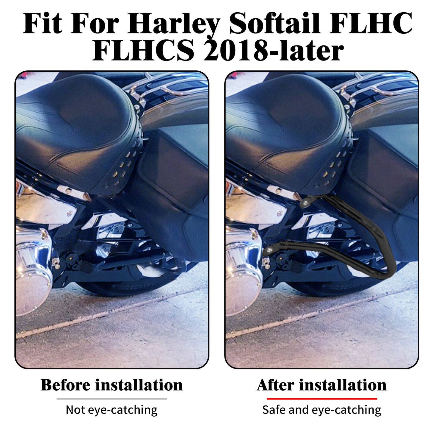Black Rear Saddlebag Guard Crash Bar for Harley Softail Heritage Classic 18-23