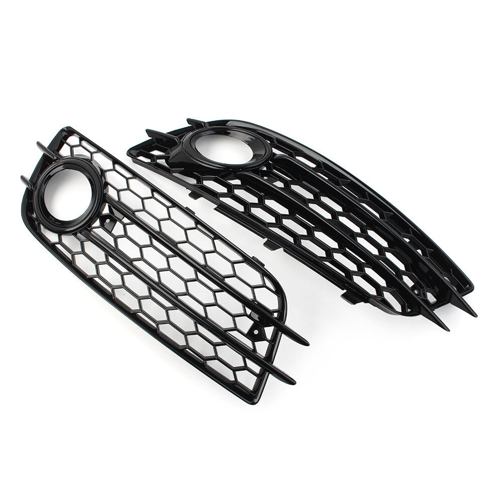 Pair Honeycomb Front Bumper Fog Light Grille Cover for Audi for A4 B8 S4 2008-2012