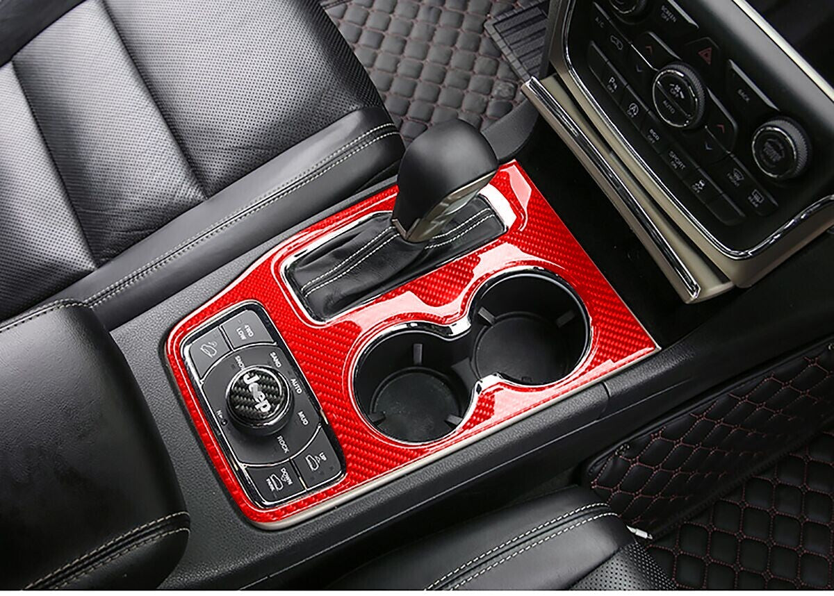 For 2016-2021 for Jeep Grand Cherokee Shift Knob Panel Cover Red Carbon Fiber Trim