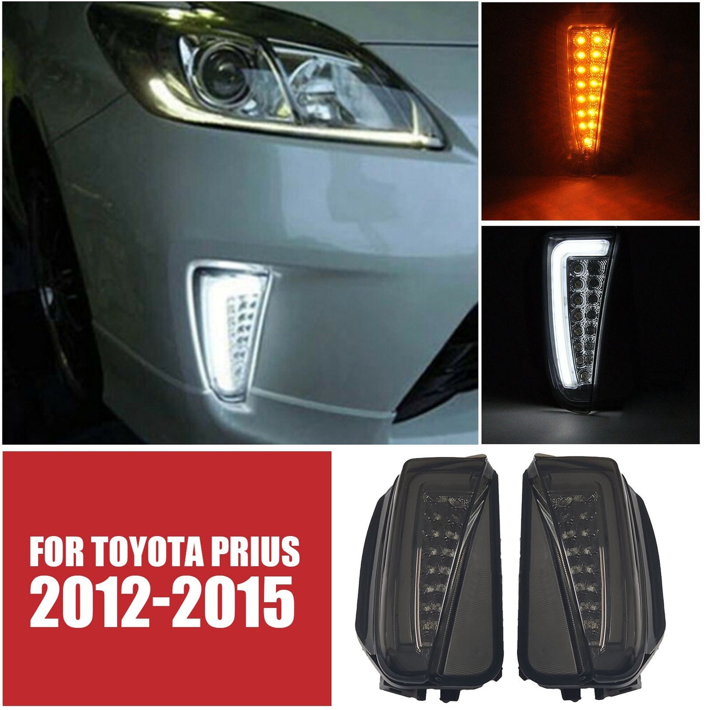 fit 2012-2015 for Toyota Prius LED Switchback Fog Turn Signal Lights DRL Lamp Smoked