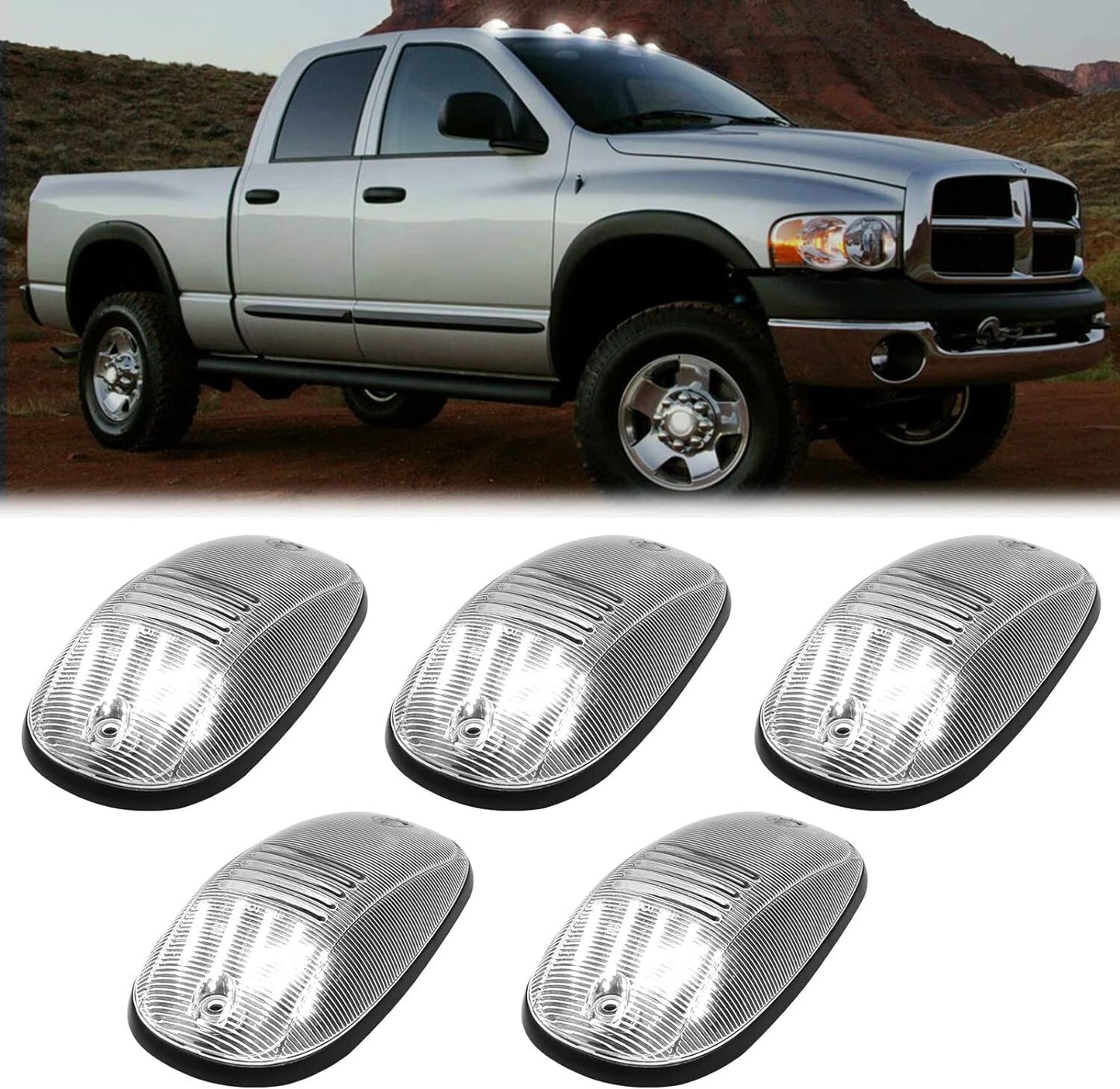 5 White LED Cab Roof Marker Lights for 2003-2018 for Dodge for Ram 1500 2500 3500 Trucks