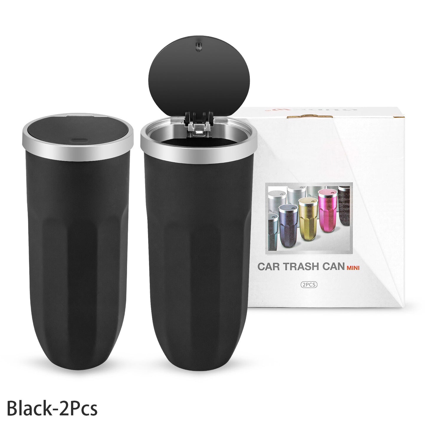 2Pcs Car Trash Can w/ Lid Car Trash Can Cup Holder Press Open Vehicle Trash Bin