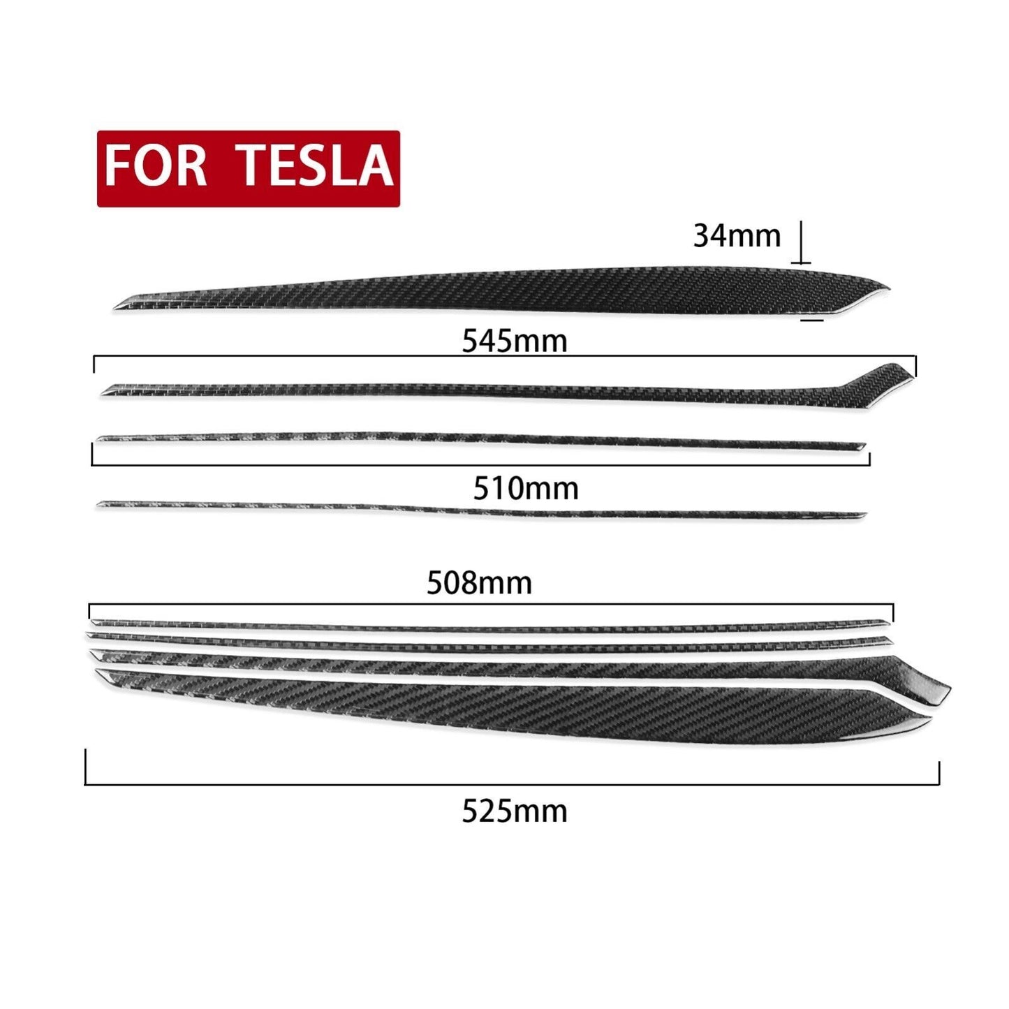 8x Carbon Fiber Interior Door Panel Cover Trim for Tesla Model 3/Y 2017-2022