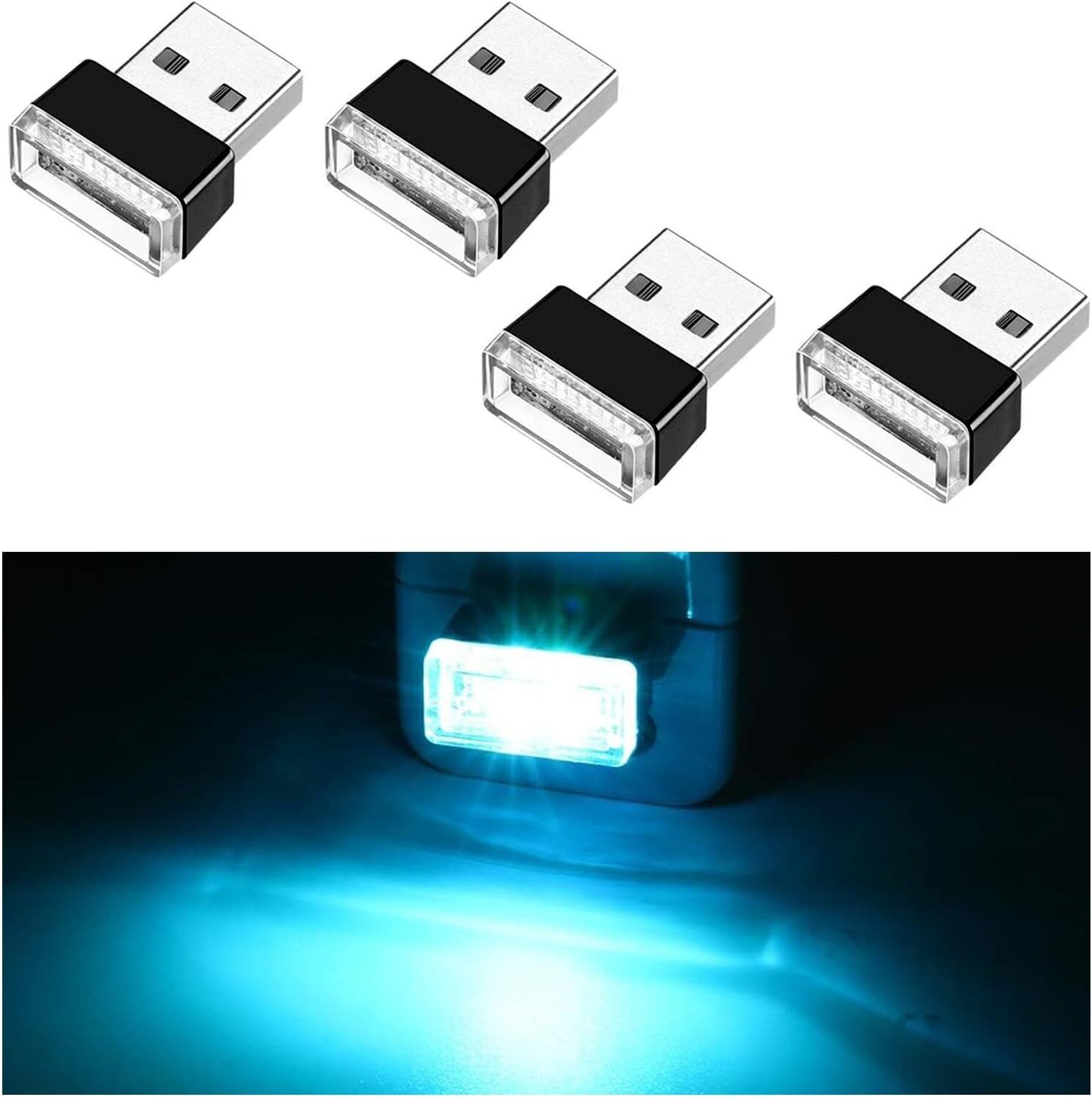 4Pcs USB LED Car Interior Light Neon Atmosphere Ambient Lamp Bulb Accessories