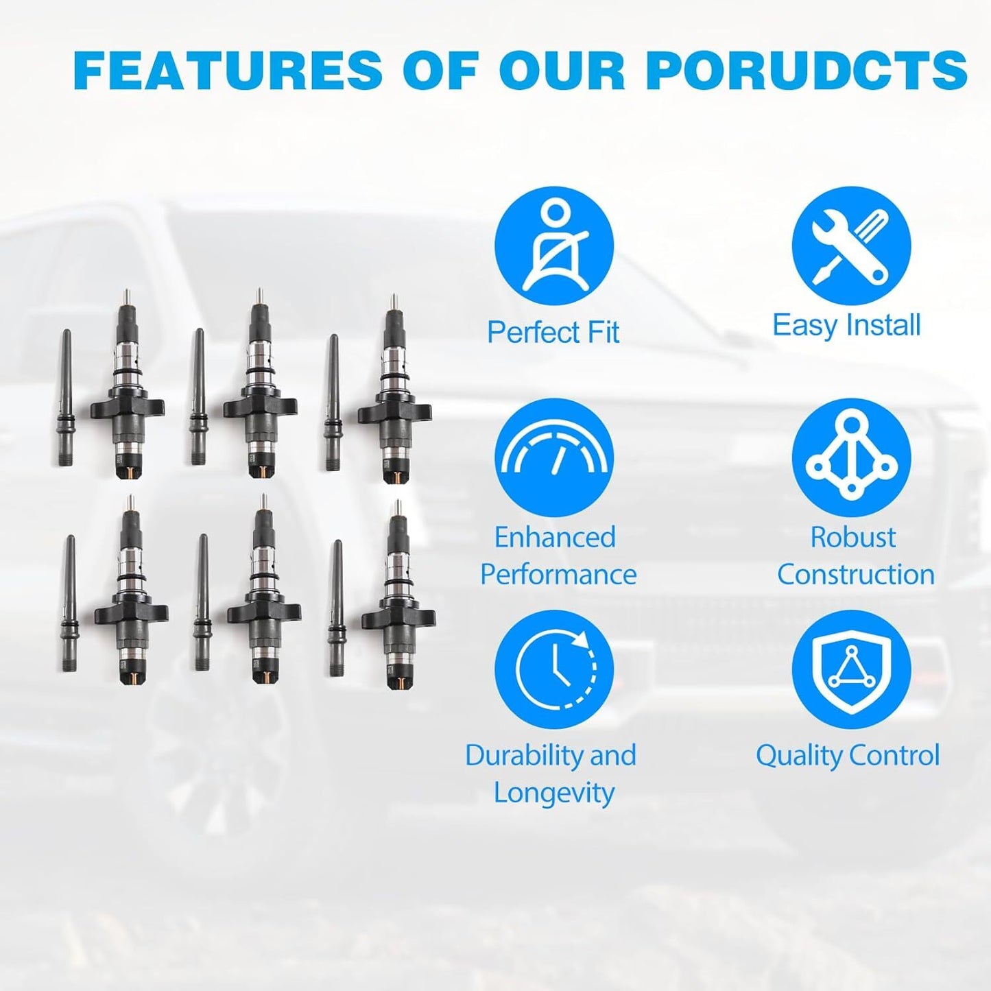 6PCS Fuel Injector 0445120255 For 2003-2004 for Dodge for Ram 2500 3500 5.9L