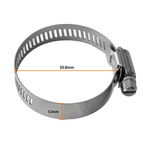 2-inch stainless steel hose clamp with Z-shaped wrench for adjustable fuel line hose.