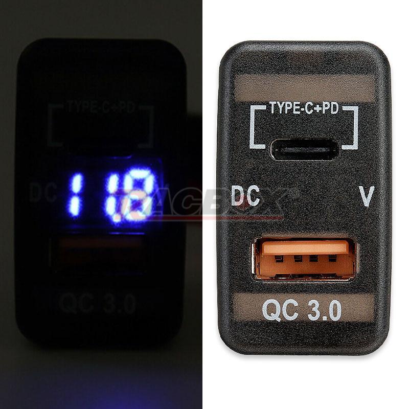 Type-C USB Charger Adapter Port Voltmeter for Toyota 4Runner Sequoia Tundra RAV4