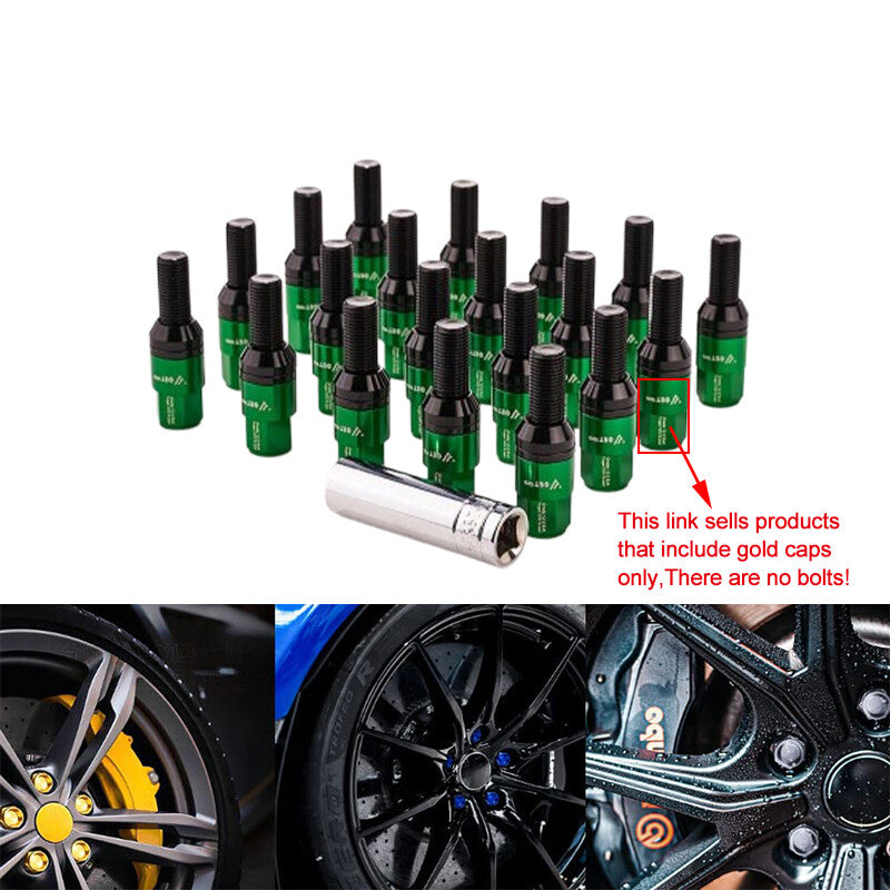 20-Piece Green Wheel Lug Bolt Set Replacement Caps 28mm Suitable for Most Aftermarket Use