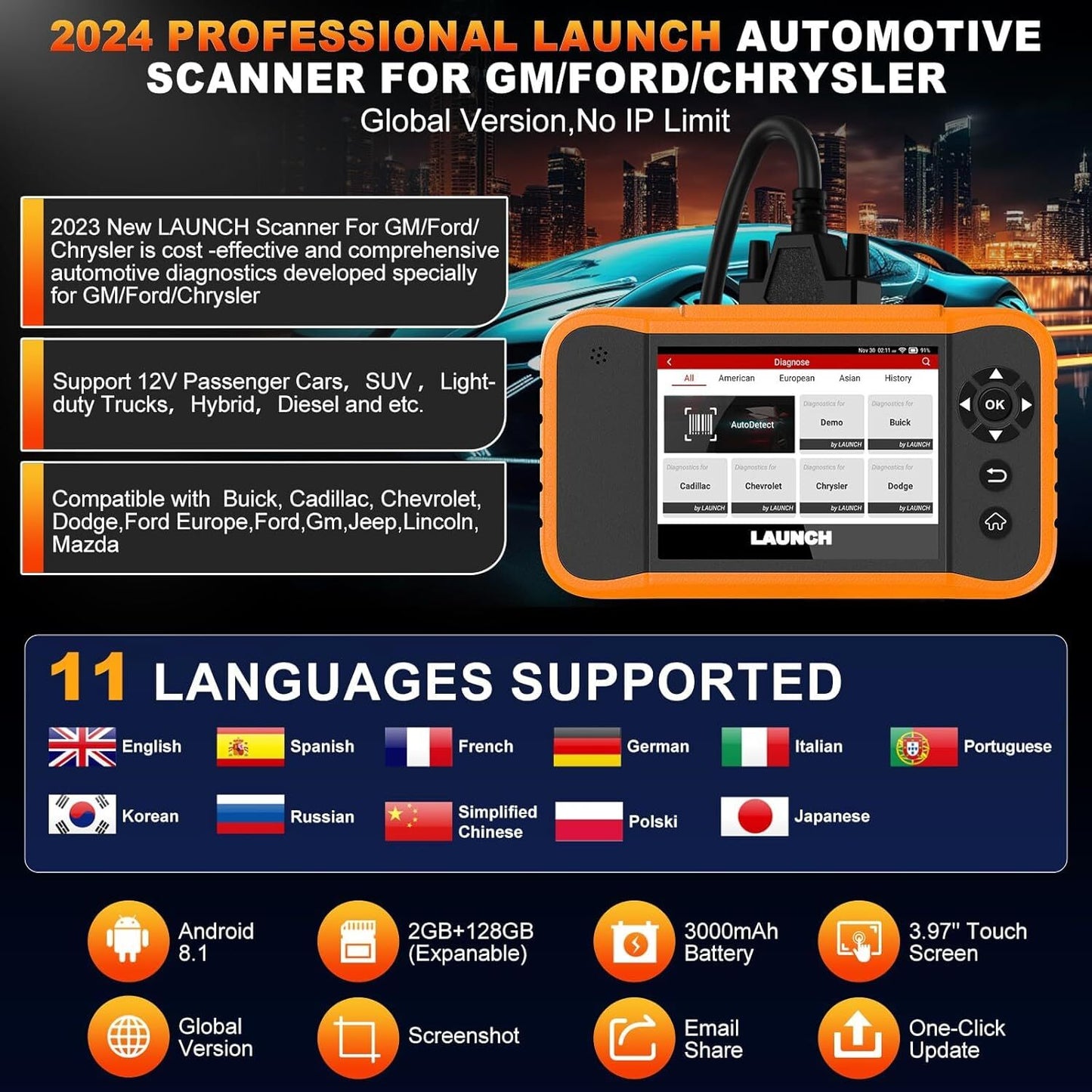 LAUNCH Creader Elite 2.0 FGC Full System Diagnostic Bi-Directional Scanner Tool