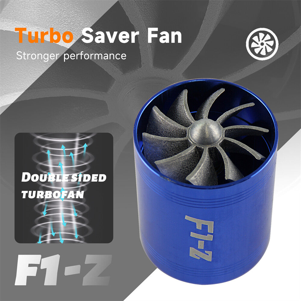F1-Z Double Supercharger Turbine Turbo charger Air Intake Fuel Saver Fan Blue