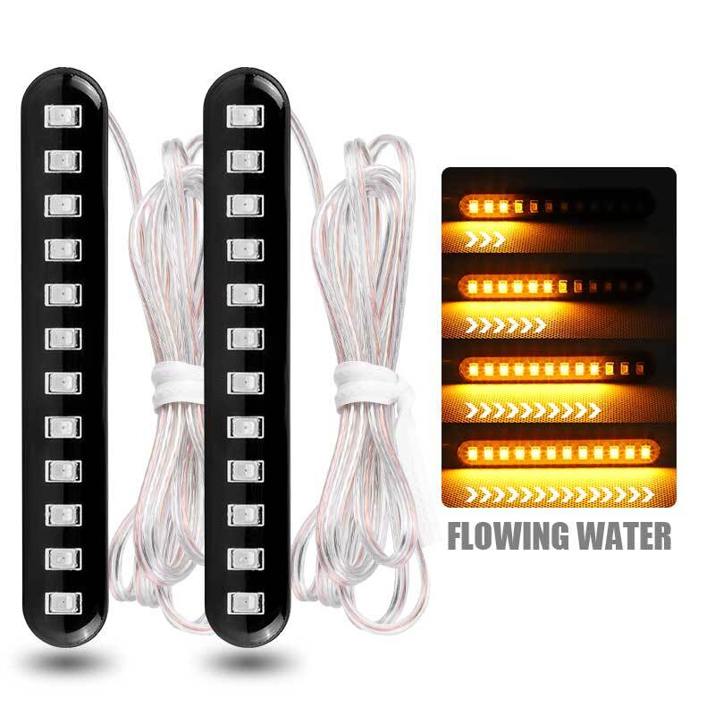 2X Motorcycle LED Flowing Strip Light Tail Turn Signal Sequential Flowing Amber
