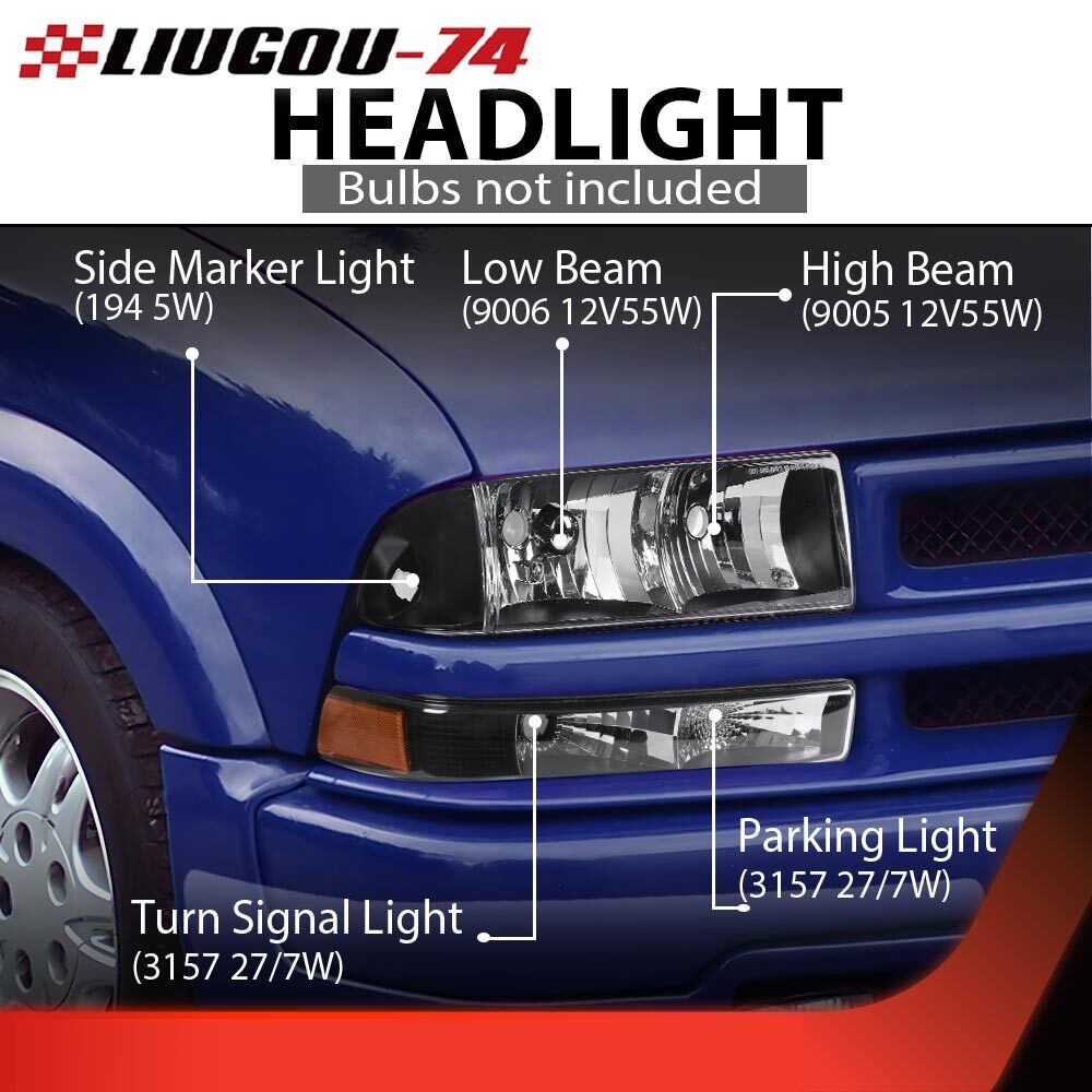 Suitable for 98-05 for Chevrolet Blazer and 98-04 for Chevrolet S10. Includes pickup headlights and bumper lights. new.