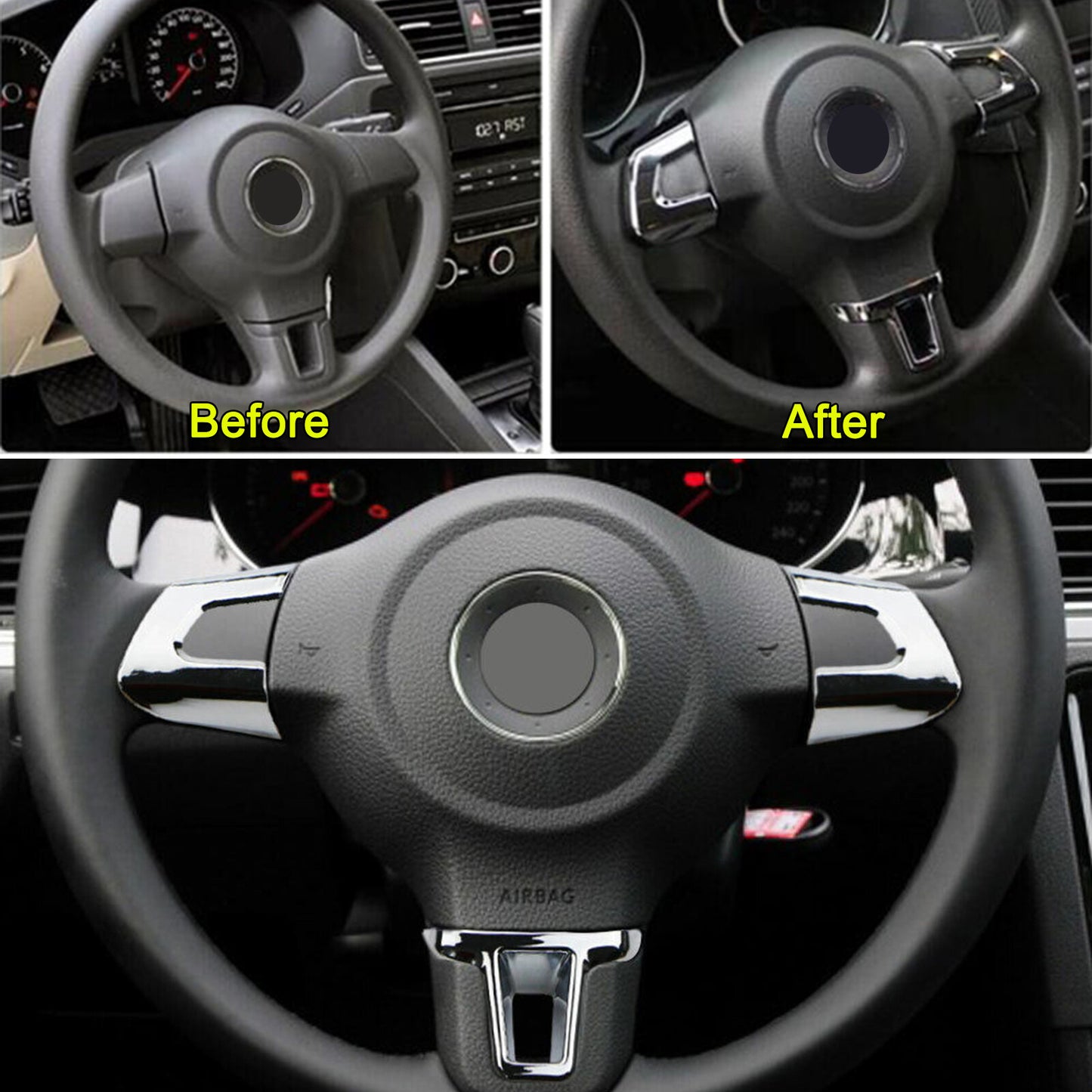 Chrome steering wheel trim cover frame for VW for Golf MK6, POLO for Bora Touran Eos for Jetta