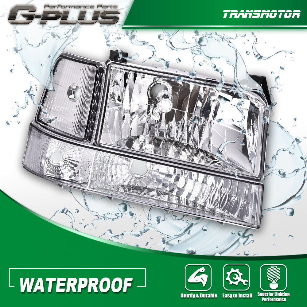 Suitable for 92-96 F150/F250 chrome/clear headlights + chrome headlight door panels