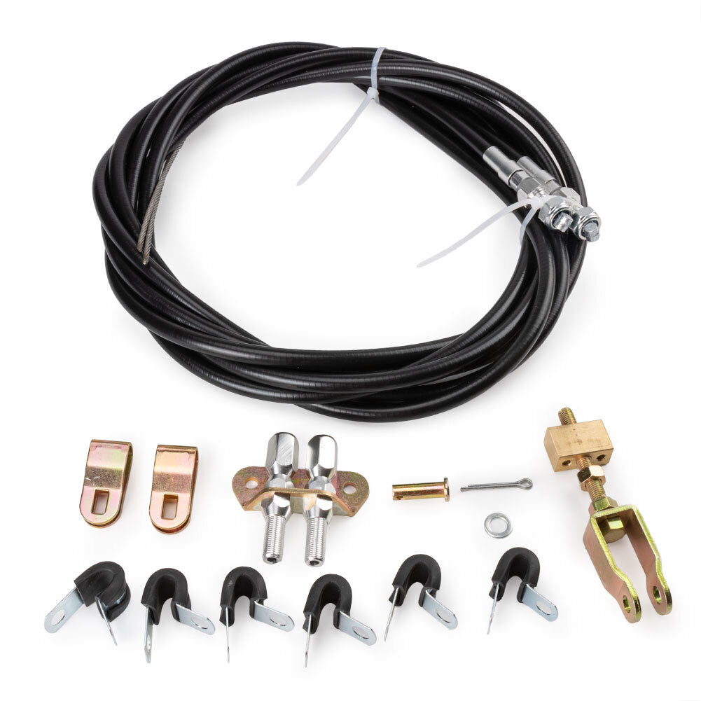 Emergency brake cable kit suitable for floor-mounted parking disc drums. Compatible with Wilwood 330-9371