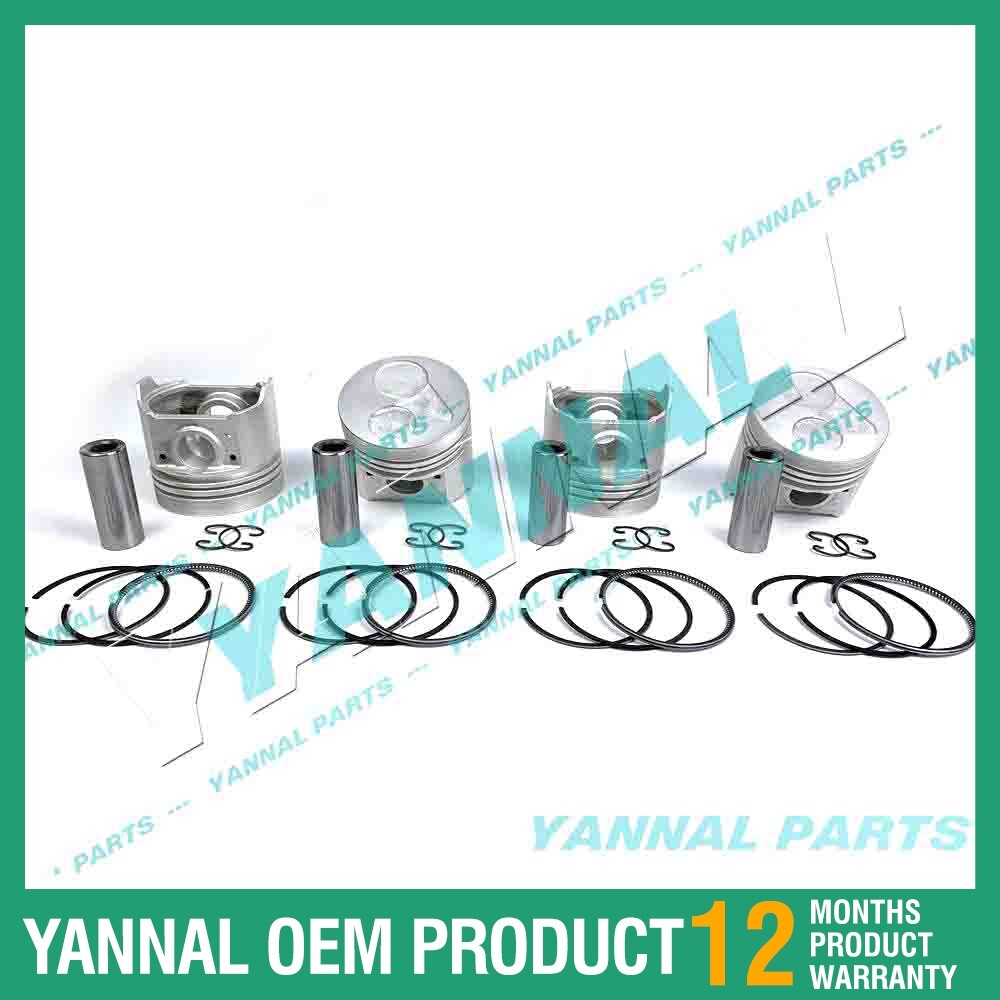 4-piece piston pack with piston rings + 0.5 mm for Kubota V2203IDI 16423-21910 (oversized)