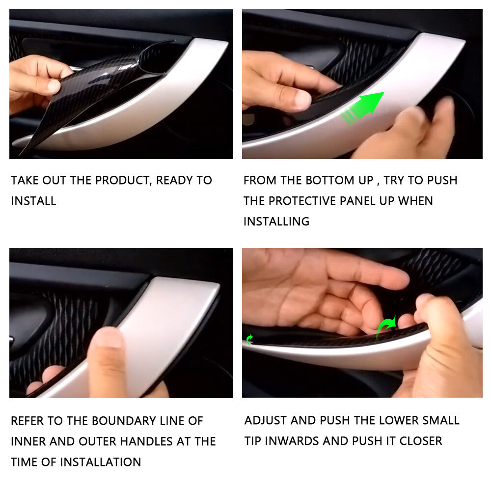 A pair of black inner door handle cover protectors for BMW 3 Series, 4 Series, F30, F35