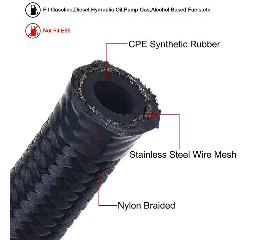 AN8 Oil Gas Fuel Line 20FT Kit 8AN Nylon Braided Fuel Line Hose Fitting Adapter