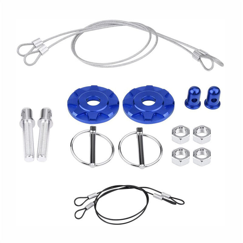 2x CNC Aluminum Universal Car Bonnet Hood Pin Lock Latch Appearance Kit Blue