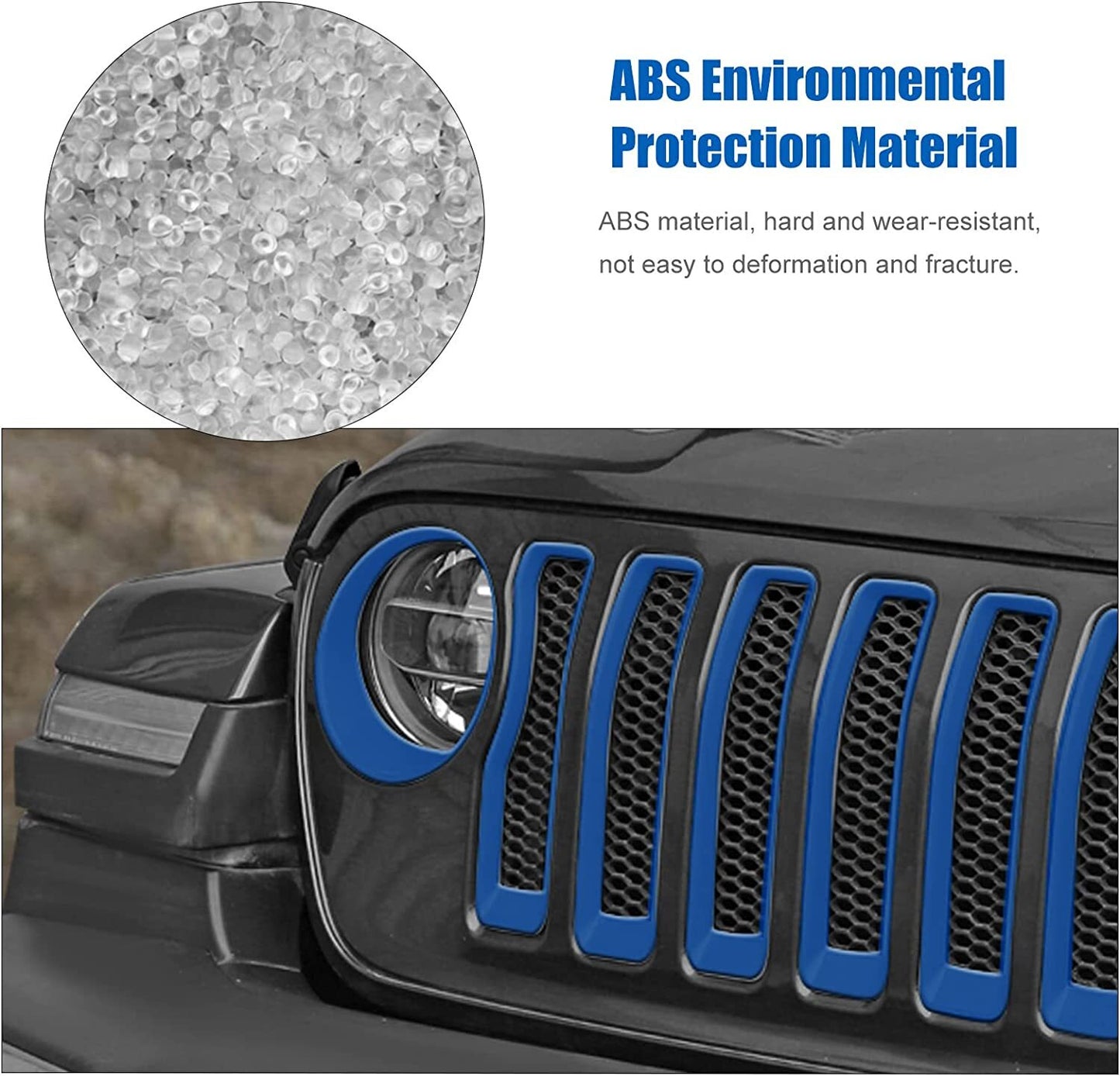 Blue front grille mesh inserts and headlight trim covers are available on the for Jeep for Wrangler JLU