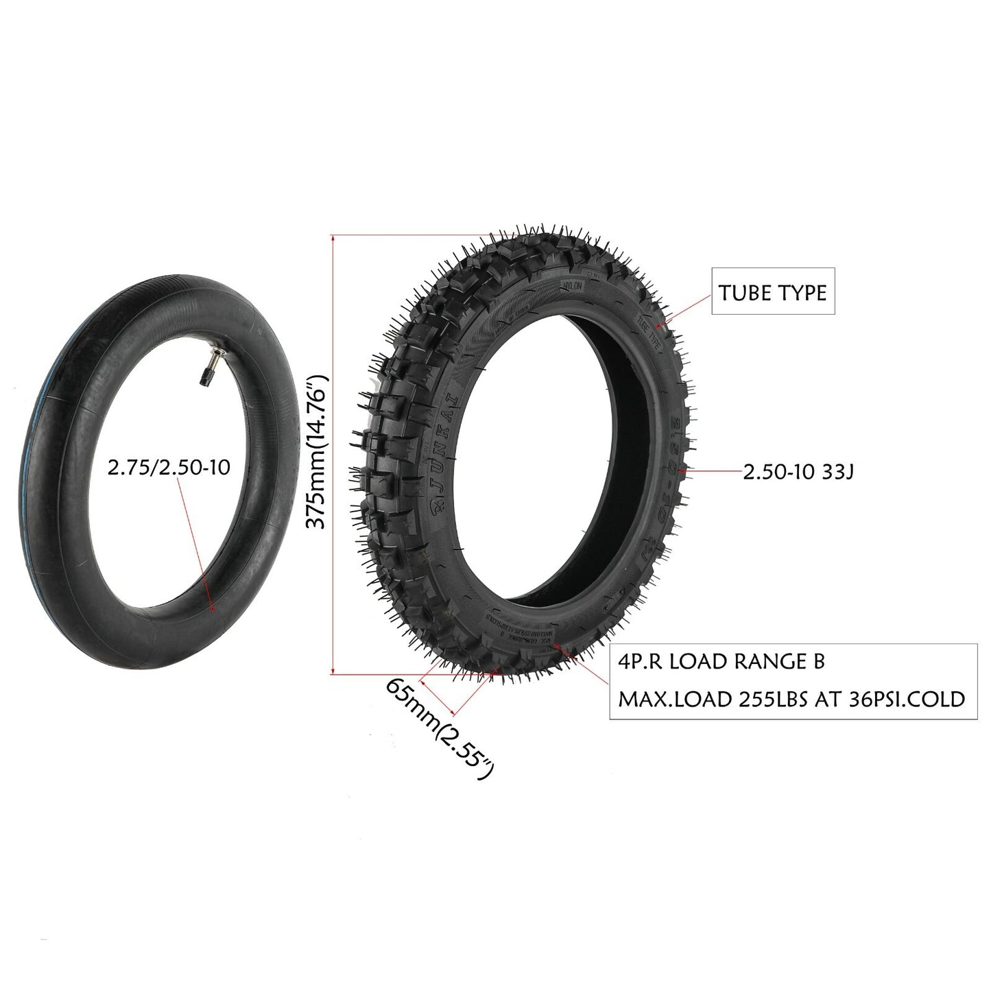 2pcs 2.50-10 inch Tyres Tubes 2.5-10 Off Road Tyre for JR50 CRF50 PW50 TTR50