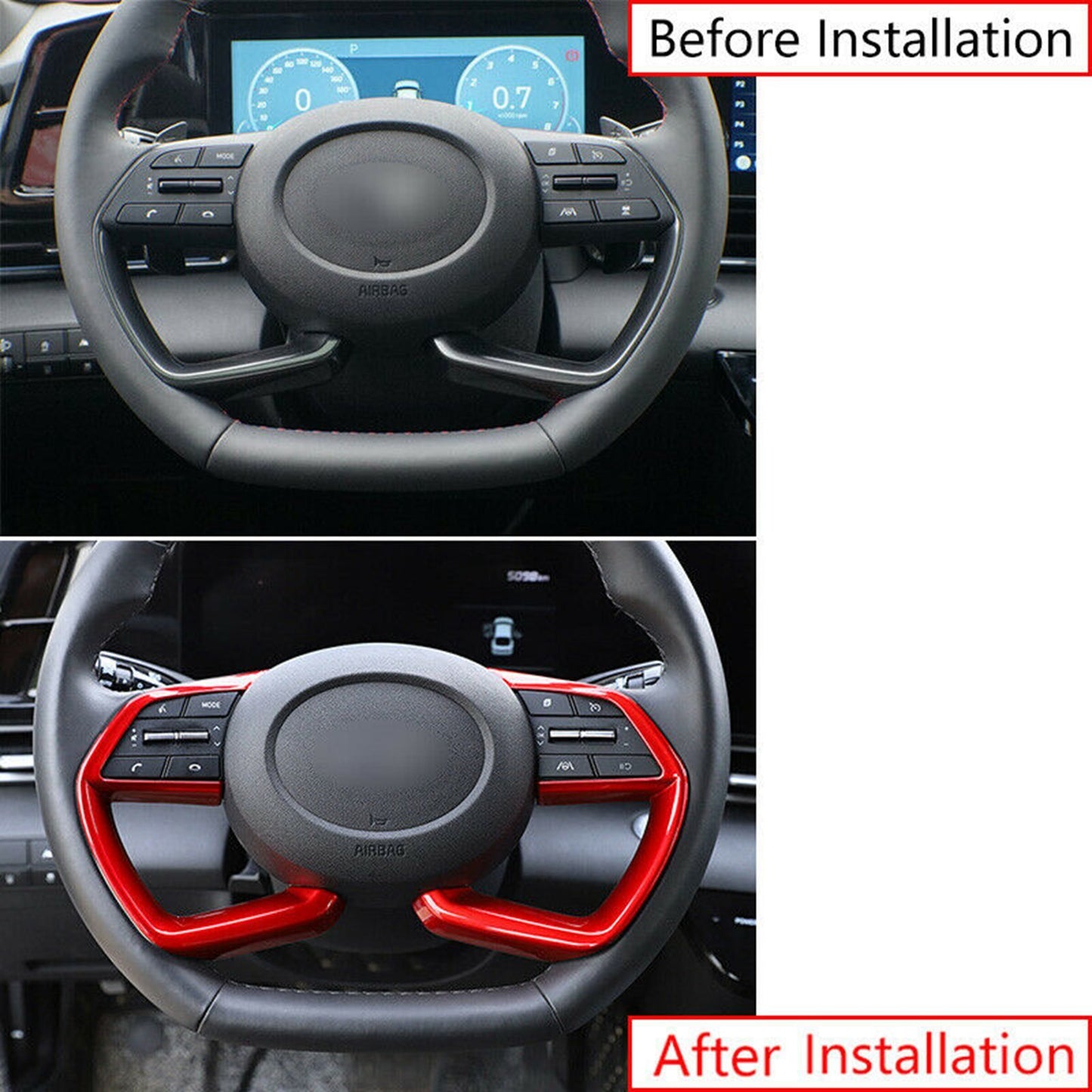 2-Piece Set Fits for Hyundai for Elantra 2021-2022 Gloss Red Steering Wheel Switch Cover Trim AT