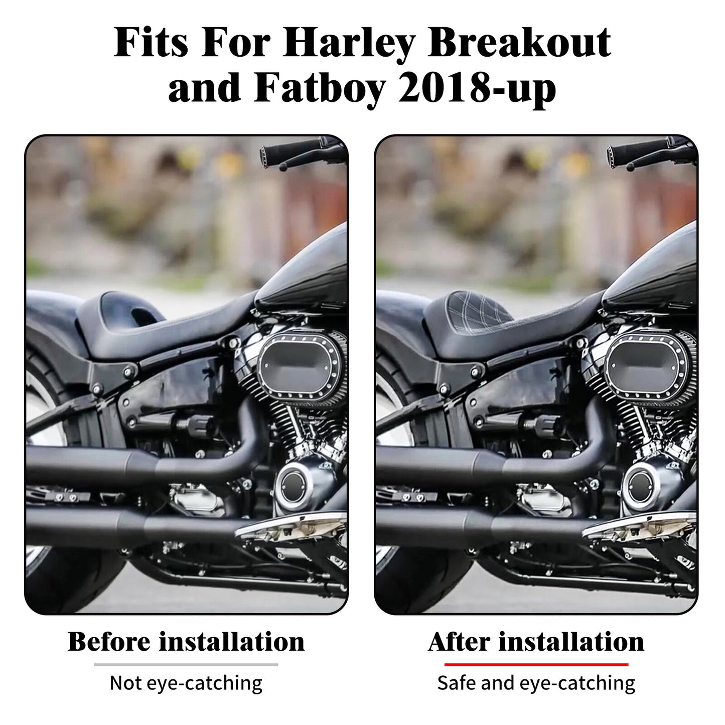 Black Front Driver Solo for Seat w/ White for Harley Breakout FXBR Fat Boy 2018-2023