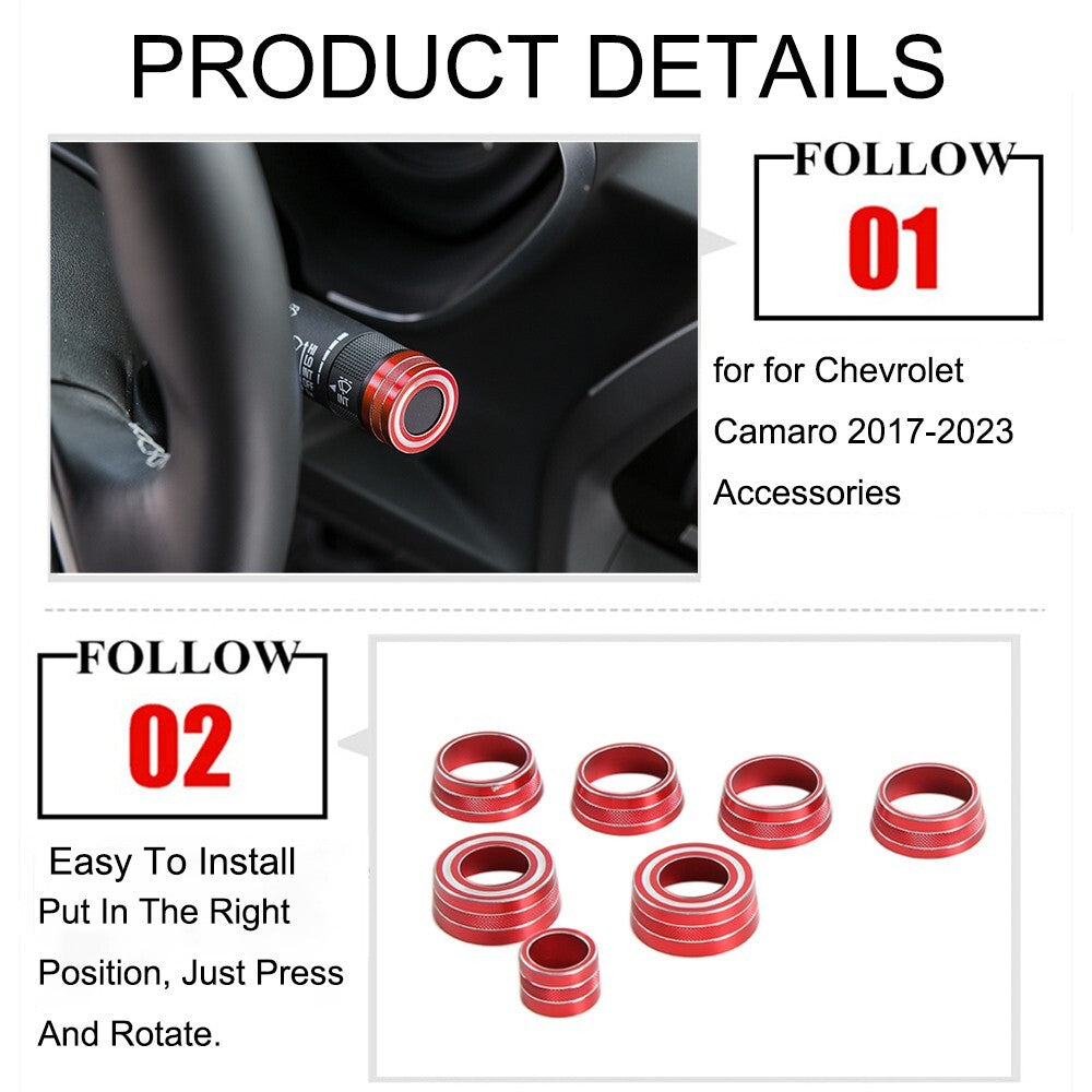 Red Dashboard Air Vent Outlet Knob Cover Trim Ring for Chevrolet Camaro 2017-23