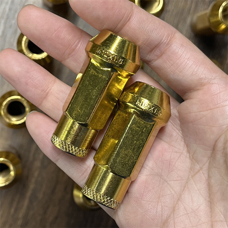 20pcs M12x1.5 Lug Nuts 48mm Steel Open End Wheel Nuts Bolts w/ Socket Key Gold