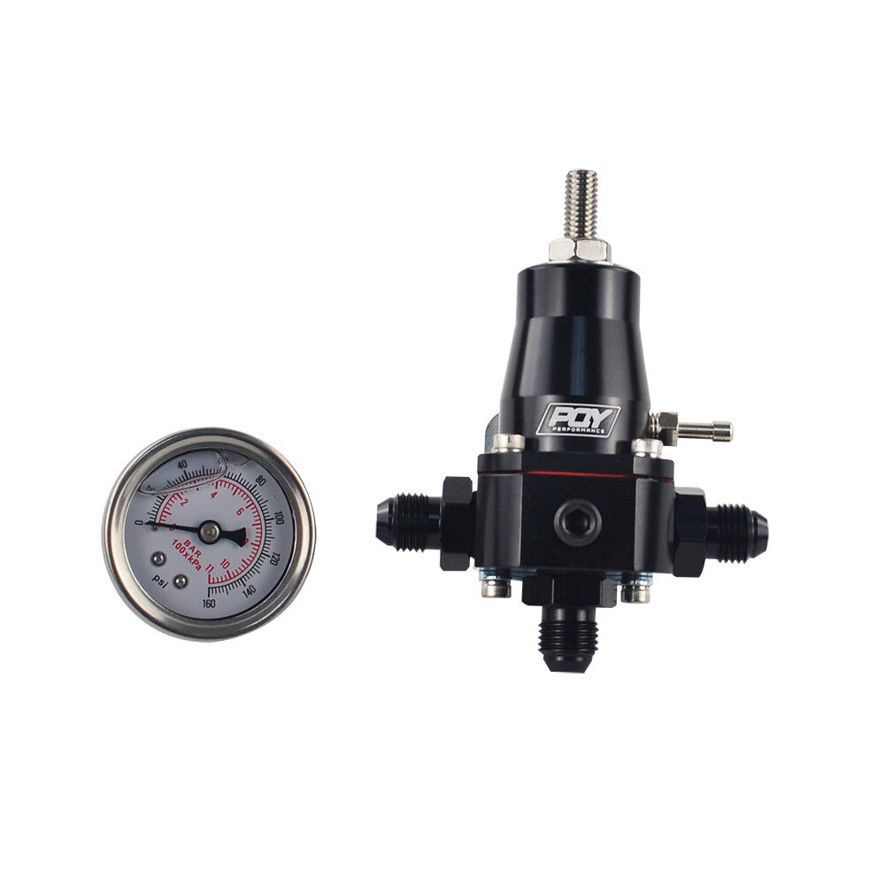 BLACK Aluminum Adjustable FPR AN6 14-36PSI Fuel Pressure Regulator with Gauge