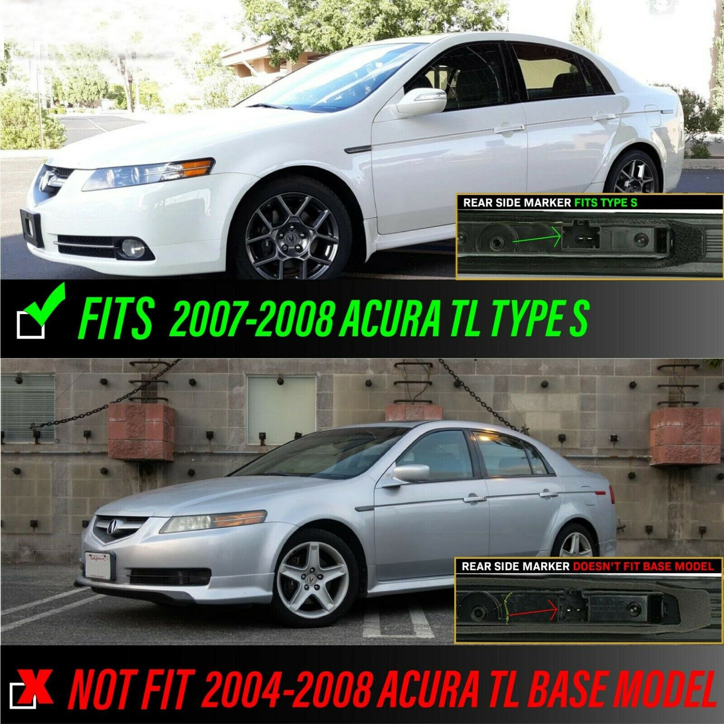 Rear bumper fender LED side marker signal light kit for 2007-08 for Acura TL S model.
