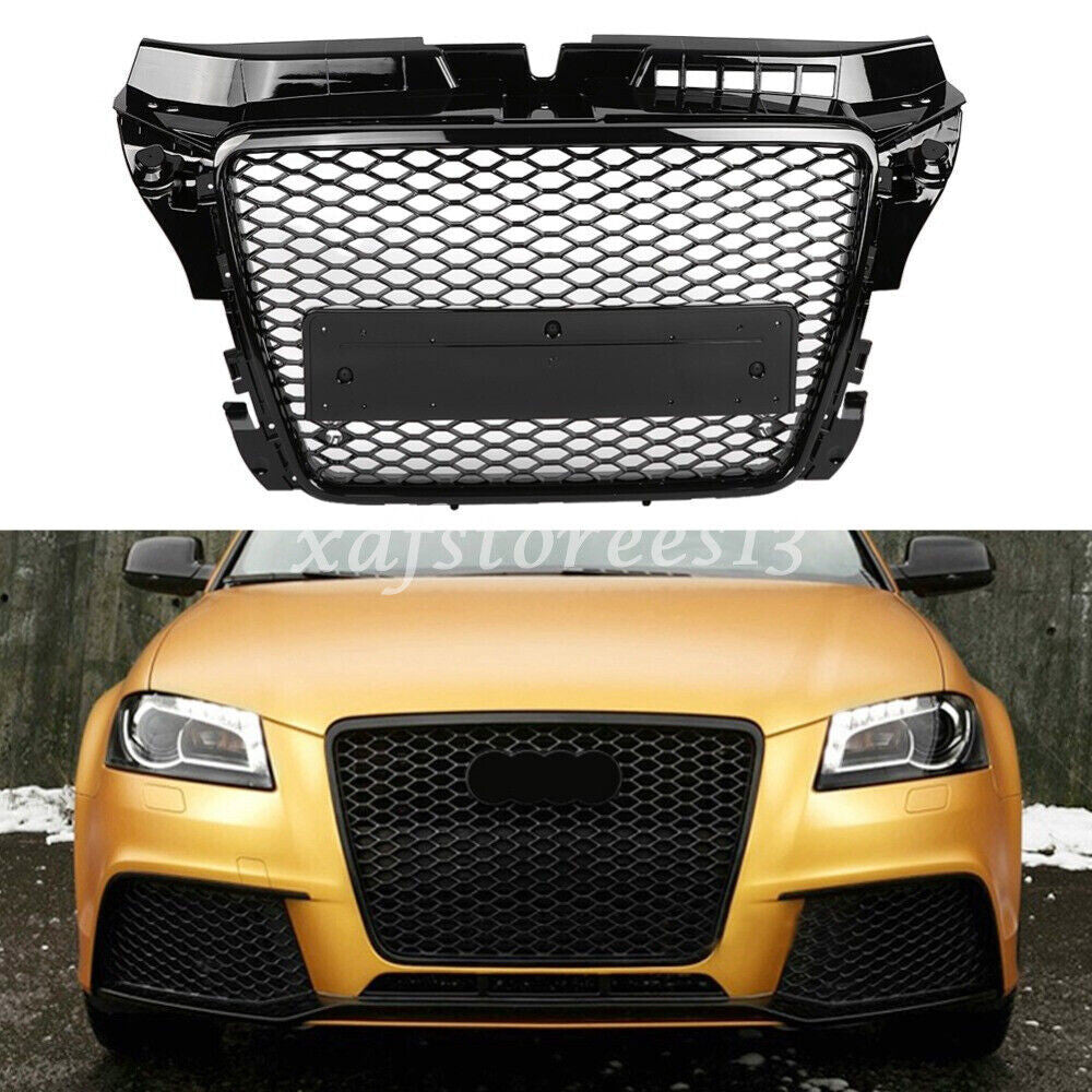 RS3 Style Front Sport Hex Mesh Honeycomb Grill Black for Audi A3 S3 8P 2008-2012