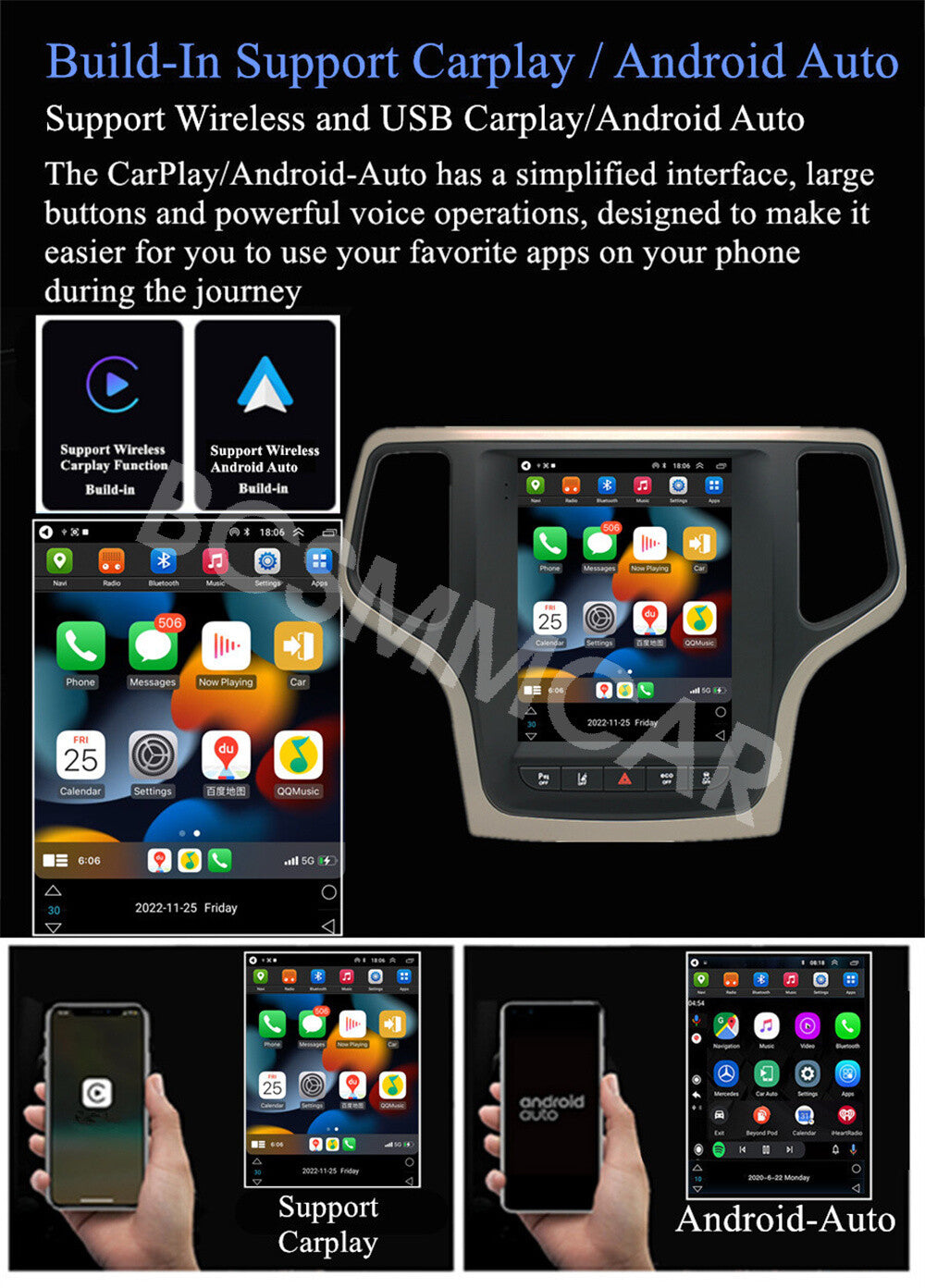 Car GPS Nav Radio Stereo Fit for Jeep Grand Cherokee 2014-2022 For Apple Carplay