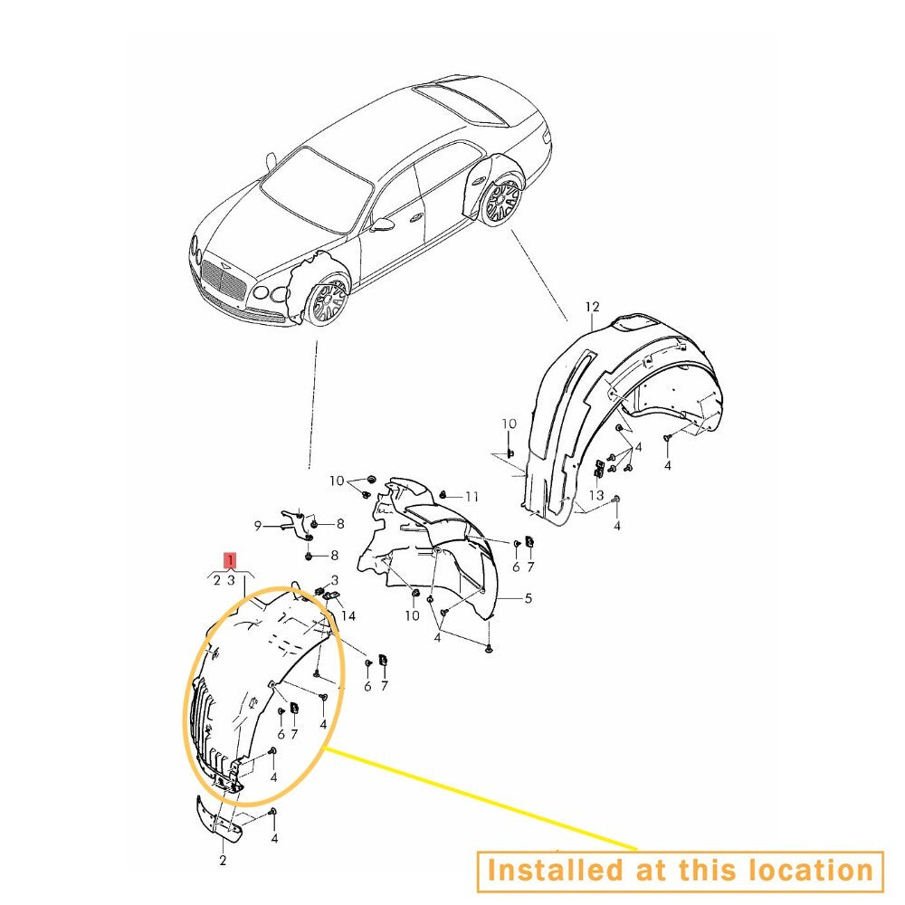Suitable for Bentley Flying Spur left front wheel cover liner. equipment manufacturer: 4W0809957