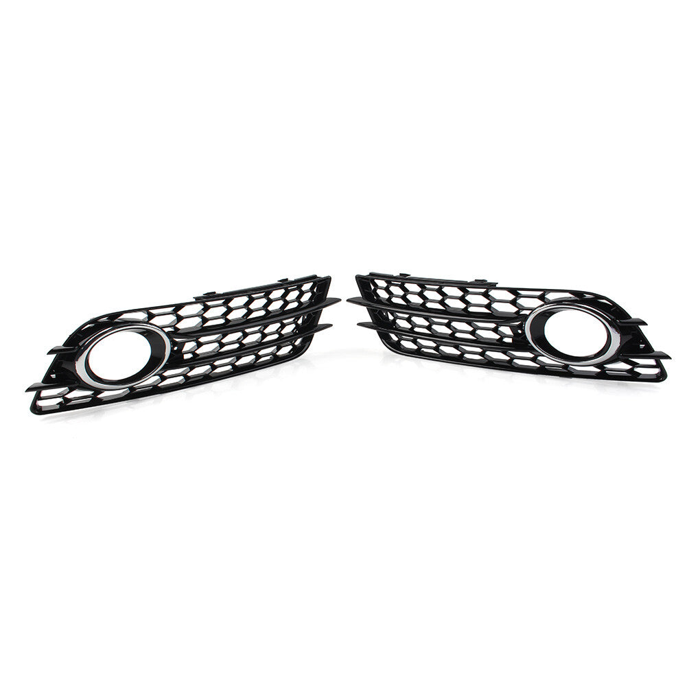 Pair Honeycomb Front Bumper Fog Light Grille Cover Fit for Audi A4 B8 S4 2008-2012