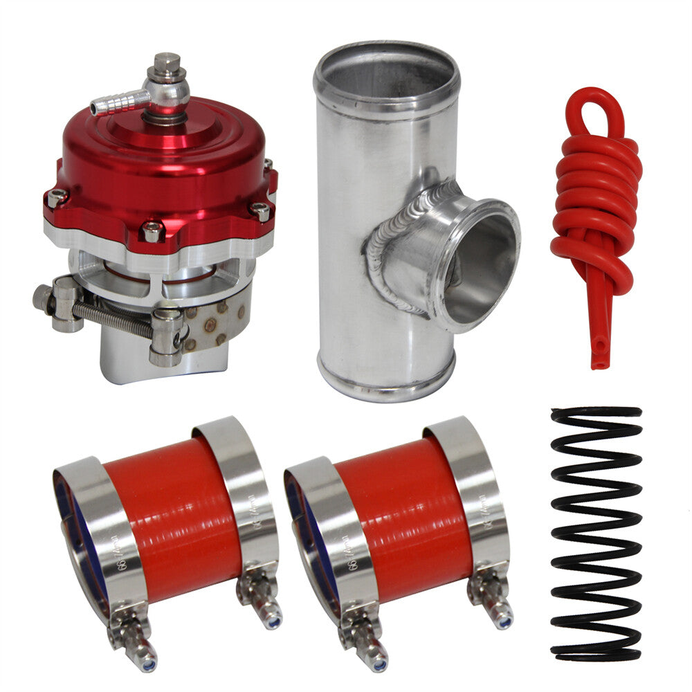 50MM 35PSI Boost V-Band Turbo Blow Off Valve BOV+2.36'' Flange Pipe Hose Kit Red