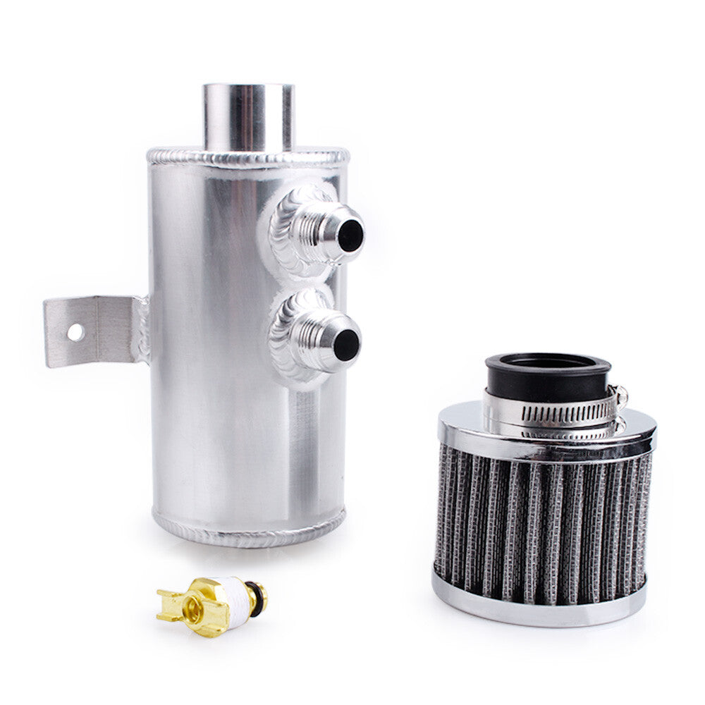 Aluminum Oil Catch Can Reservoir Tank W/ Breather Filter Baffled Polished