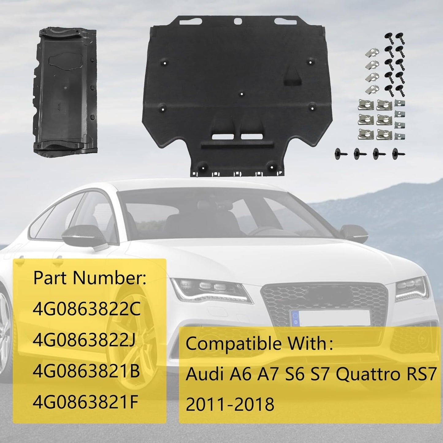 for Audi A6 (4G/C7) A7 (4G) 2011-18 Radiator Support Cover+Splash Guards+Clips