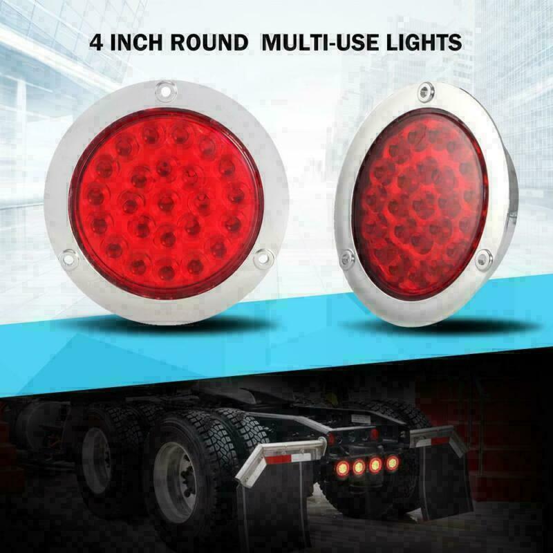 2-4pcs Red White New Round Stop Turn Tail Backup Reverse Truck Lights 24-LED